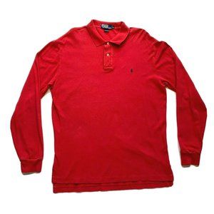 Polo Ralph Lauren Polo Shirt Long Sleeve Cotton Red Thick Black Pony L EUC‎